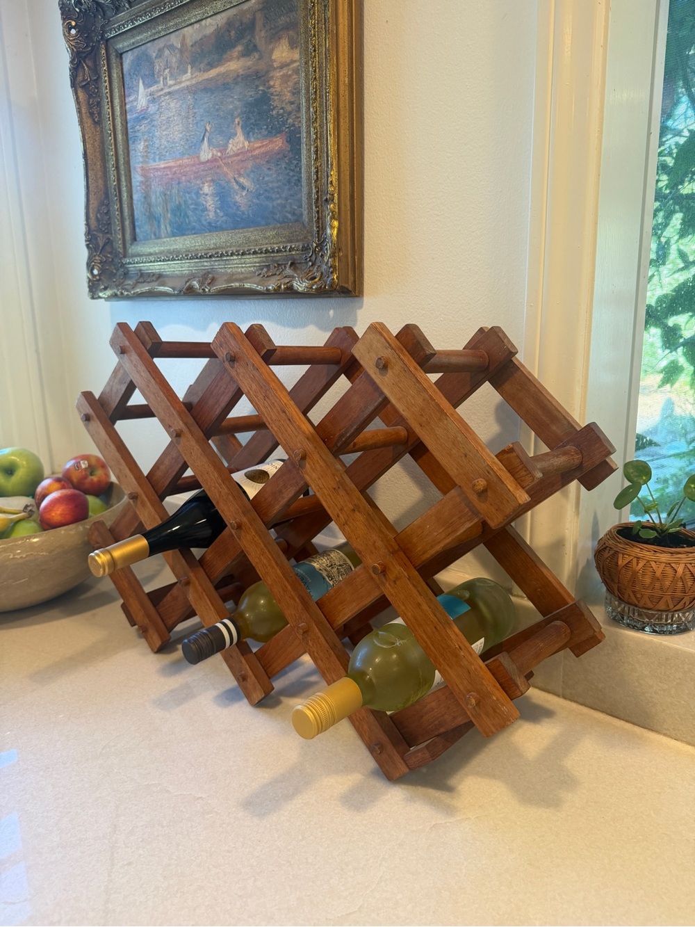 Vintage Rustic Wooden Wine Rack - Brown Folding Bottle Organizer